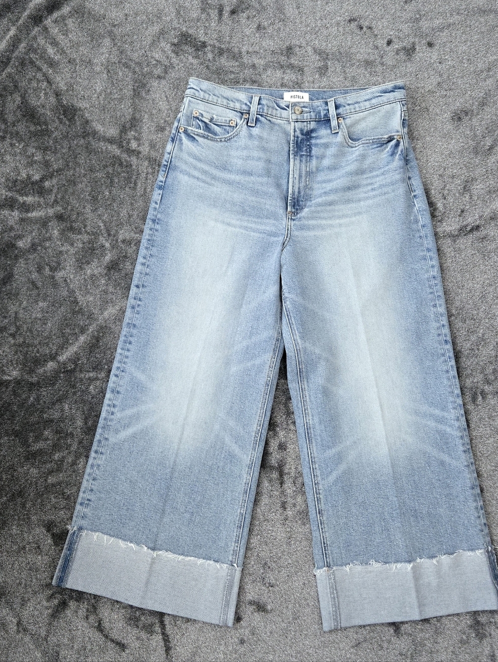 Pistola Lana High Rise Ultra Wide Leg Jeans Snowcat Blue Wash Boho Chic Size 32